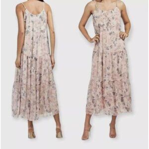 Elena Baldi Dress Womens S Pink Beige Maxi Silk Blend Tiered Italy Feminine